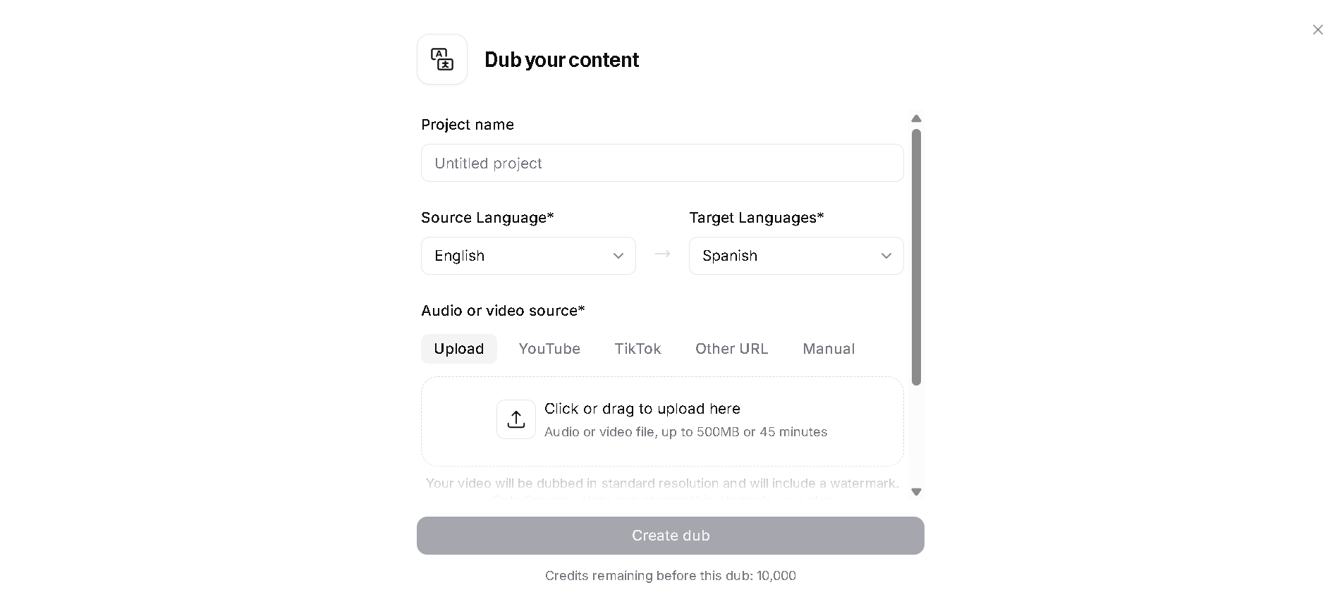 Elevenlabs Dubbing Screenshot